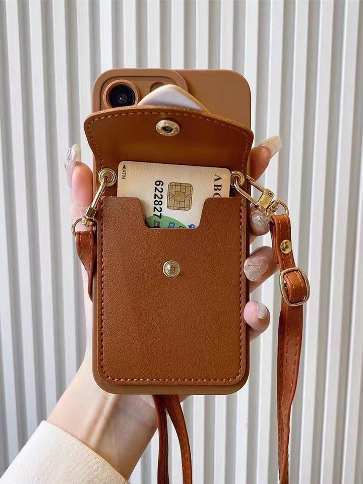 Brown Heart Card Holder Leather Phone Cover Oblique