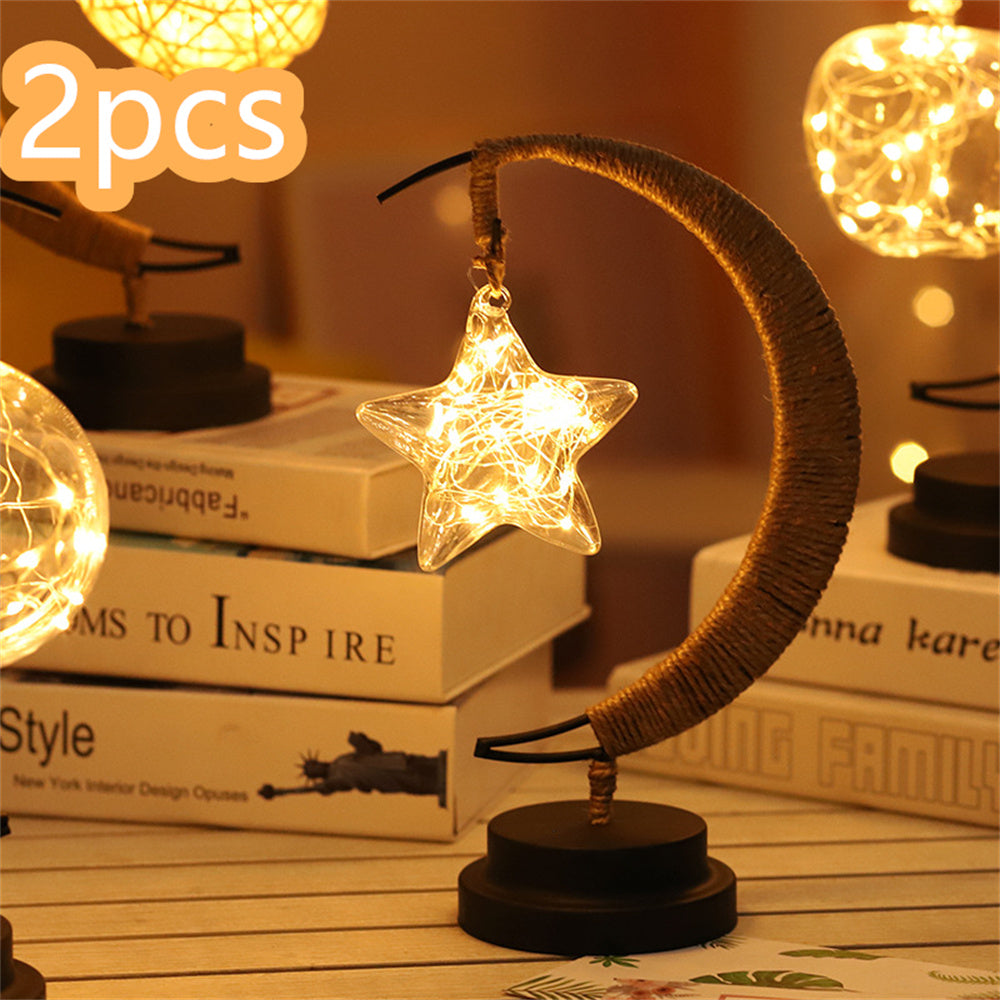 Led Moon Light Smeedijzeren ornament Lichte Star Vorm Koperdraad Licht Decoratief licht USB -batterij