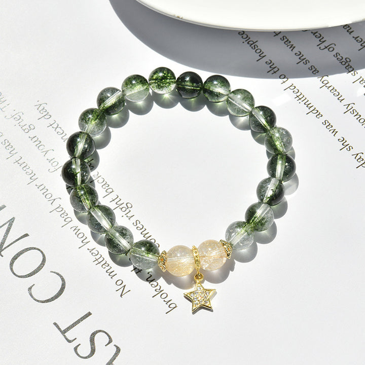 White Pop Flower Green Ghost Crystal Bracelet Women