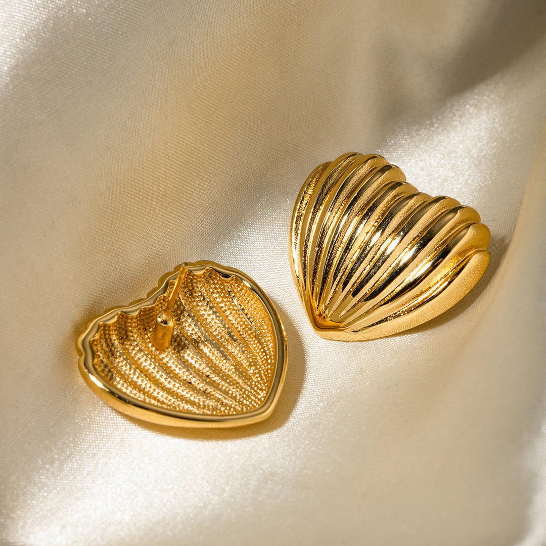 18K Gold Stainless Steel Stripe Love Heart Earrings