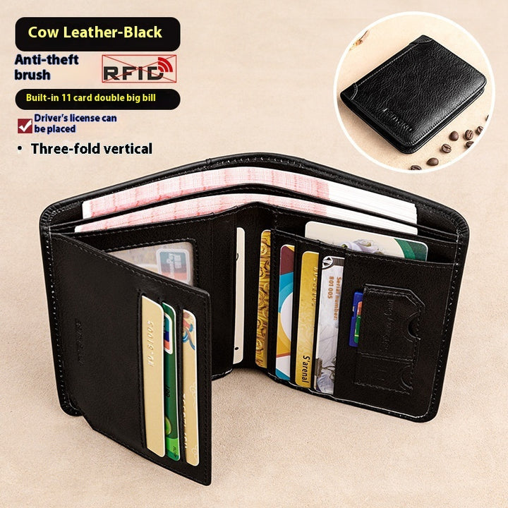 Carteira masculina RFID Anti-roubo deslizando Ultra-Thin First Layer Cowhide