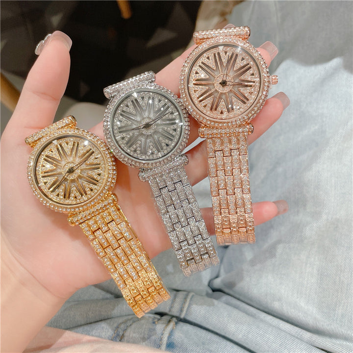 Women's Fashion Diamond Round Waterproof Rotation Watch