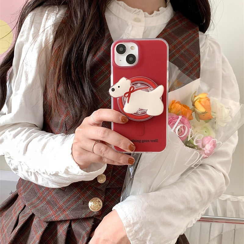 Retro New Year Red Bow Tie Puppy Drop-resistant Phone Case