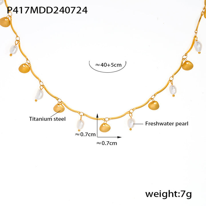 Geometrisk naturlig ferskvann Pearl dusk halskjede Mote Multi-element Tilbehør Titanstål 18K gullplatting