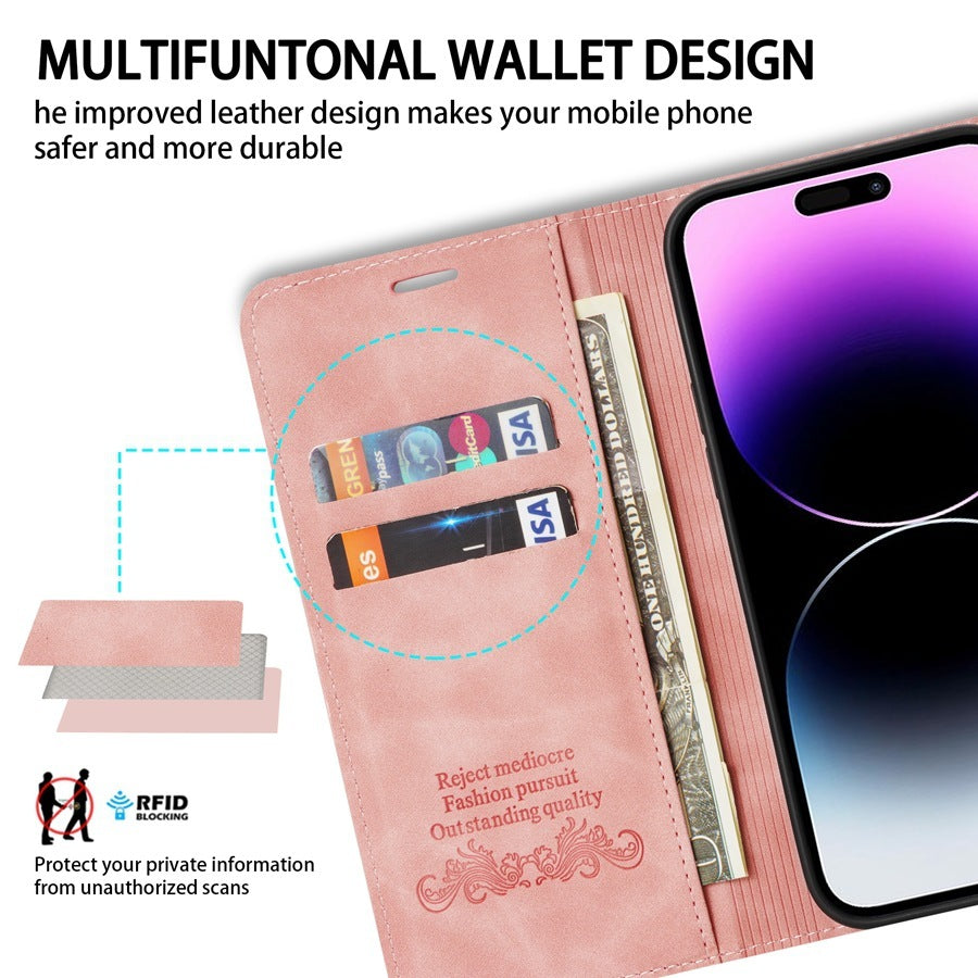 Mobiltelefon läder plånbokskortinserande mobiltelefonskyddsfodral
