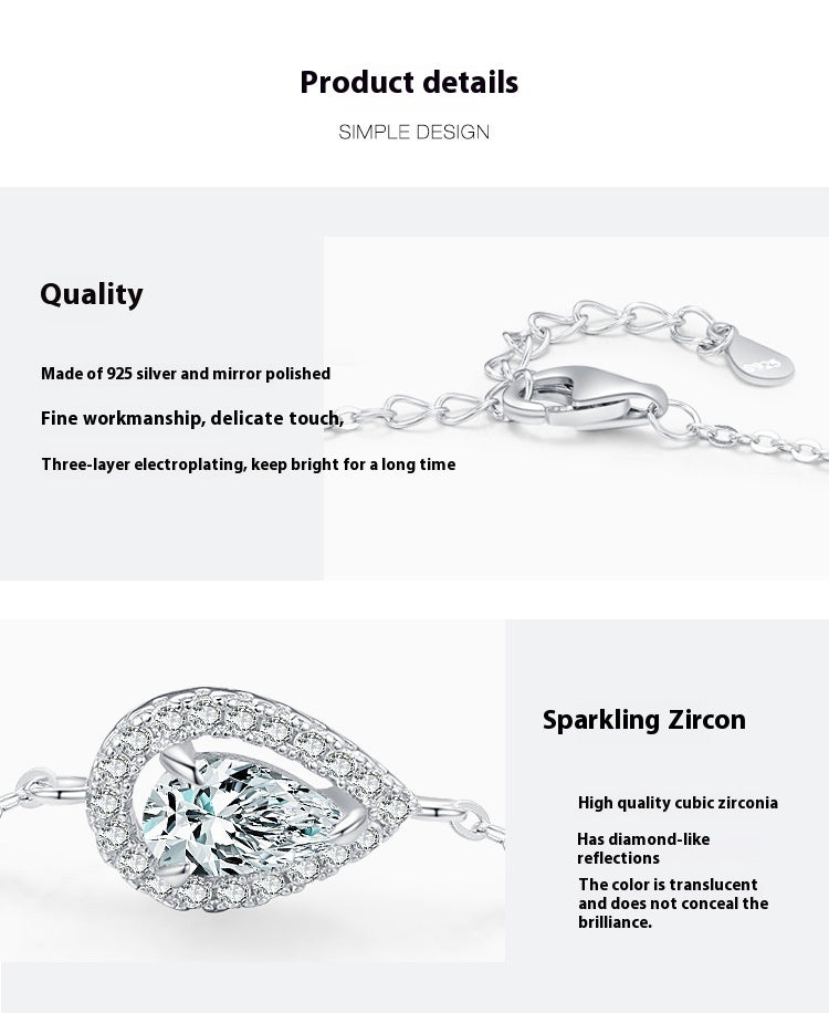 S925 Sterling Silver Drop-shaped Simulated Diamond Bracelet