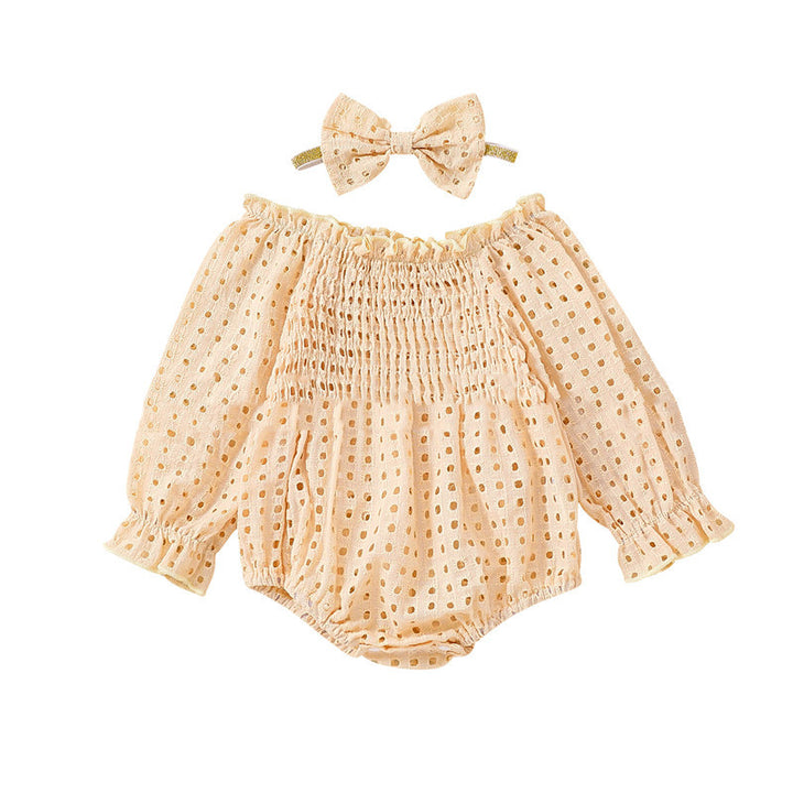 Baby Girl Cotton Mesh Smocking Long Sleeve Off Shoulder Clothing