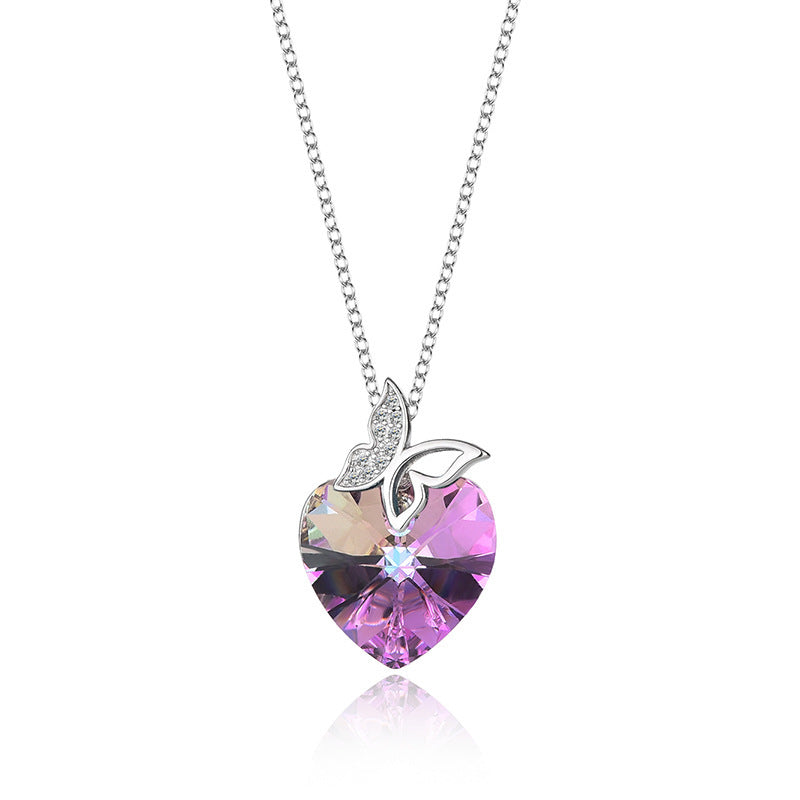 S925 Sterling Silver Crystal Butterfly Heart Pendant Necklace