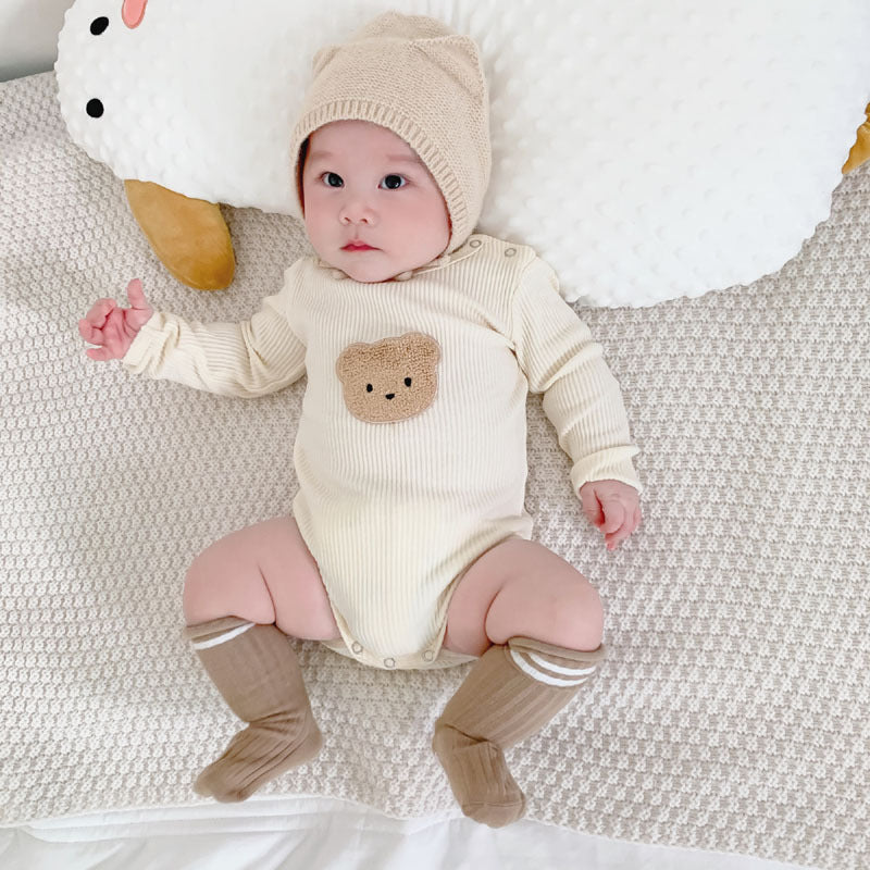 かわいいベアヘッドプリントの赤ちゃんの春と秋の服
