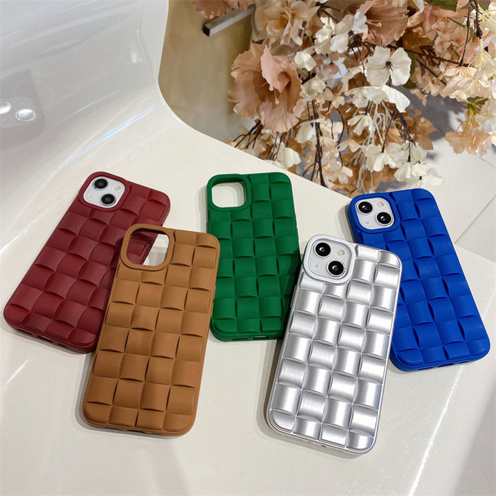 Ins Simple Solid Color Woven Pattern Mobile Phone Case