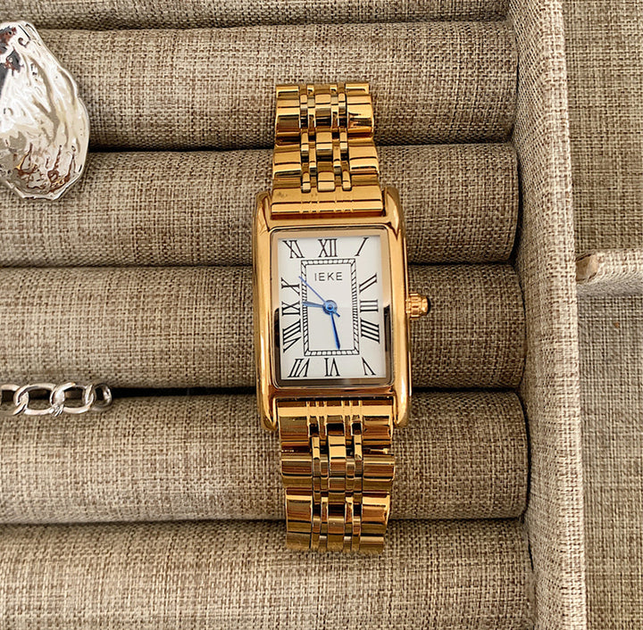 Retro kleine gouden horloge stalen riem dames midden oud