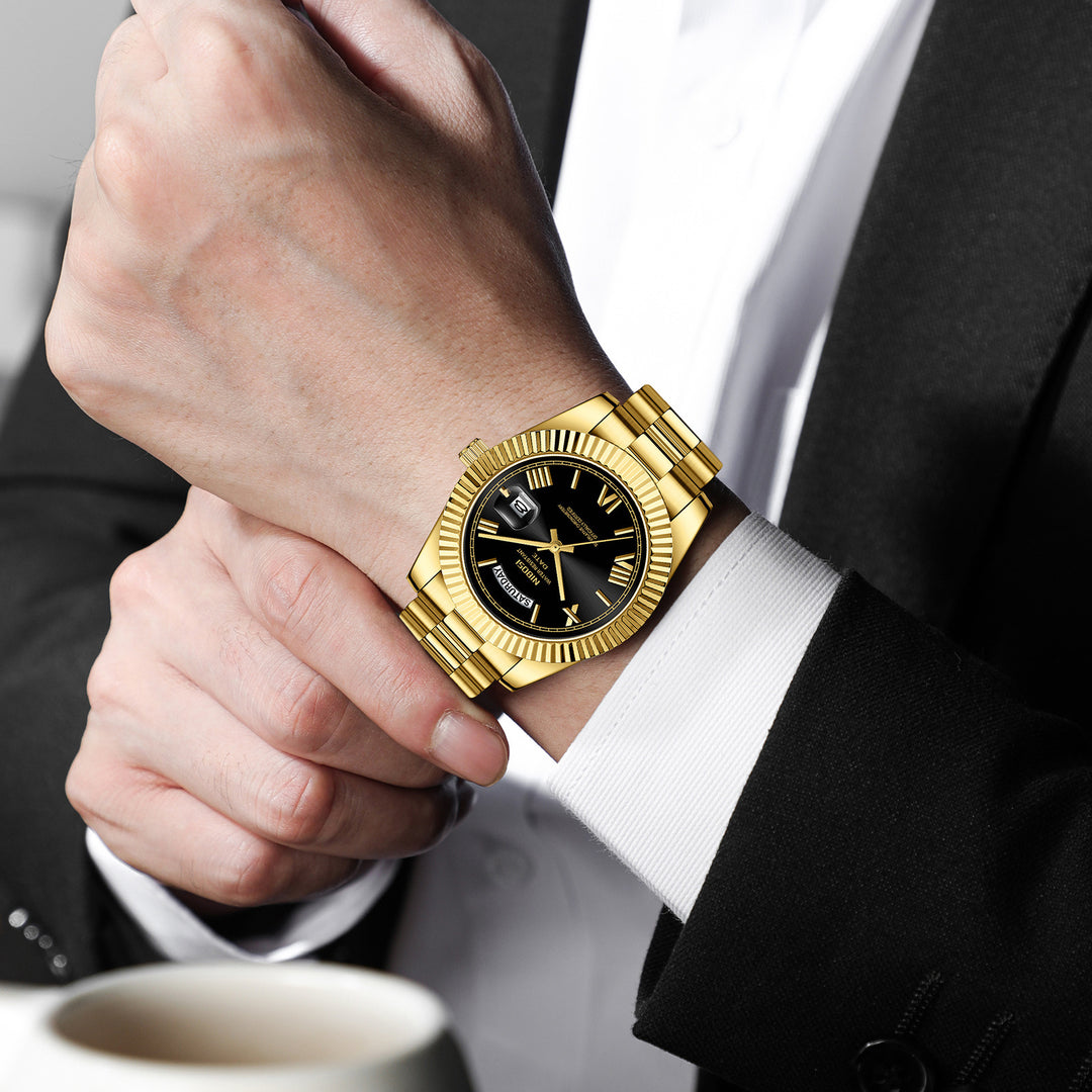 Moder de moda para hombres Reloj de cinturón de acero sólido