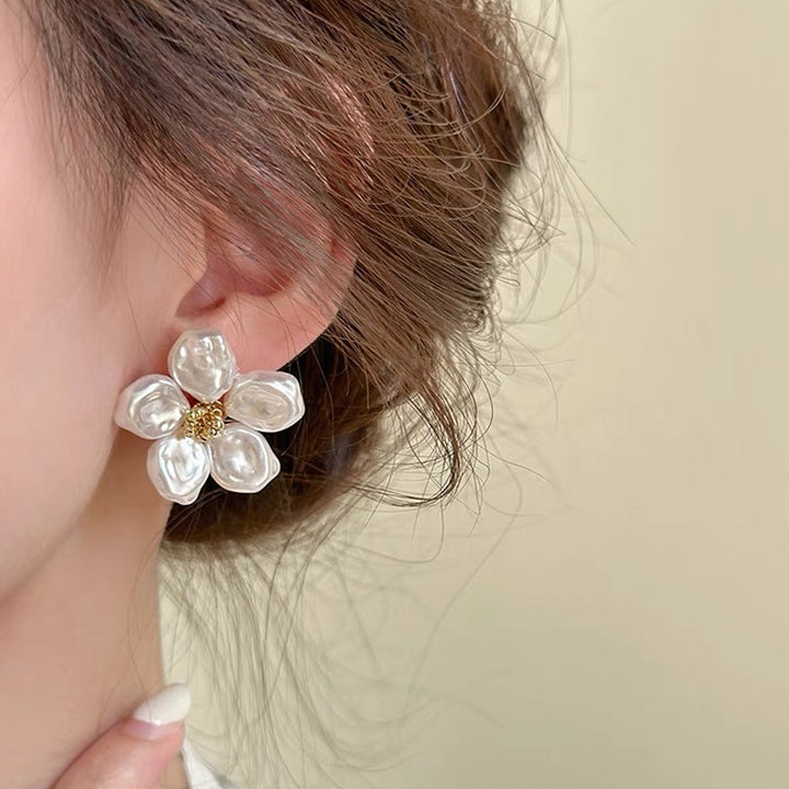 Pendientes de perlas de flores barras de moda femenina