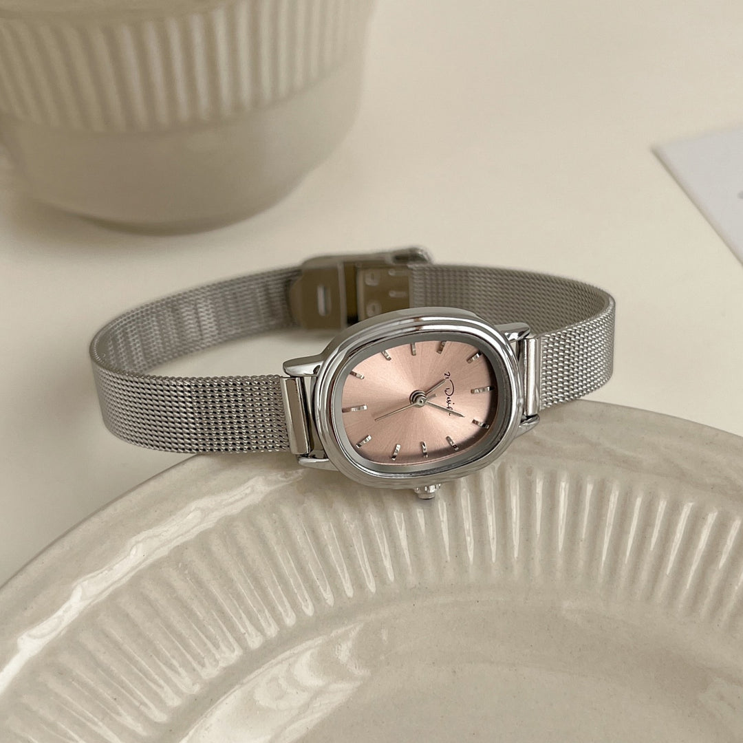 Ovaal kleine wijzerplaat niche hoogwaardige eenvoudige waterdichte dames mesh riem horloge