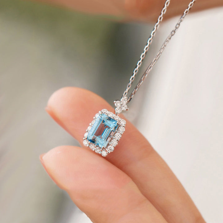 Fashion Aquamarine Necklace Female French Style