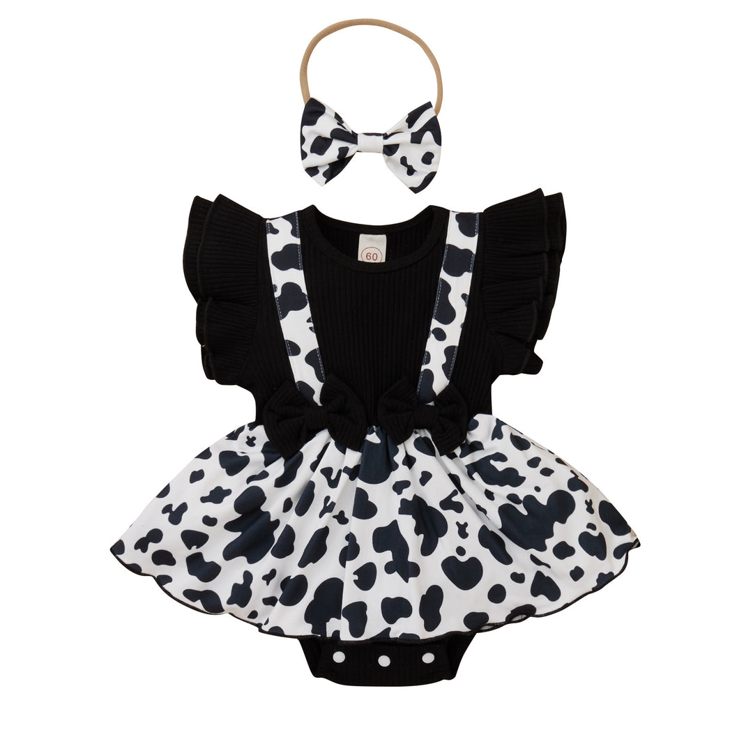 Barnas klær Baby Girl Infant Baby Cotton Flounced Sleeve Printed One-Piece Rompers Jumpsuit