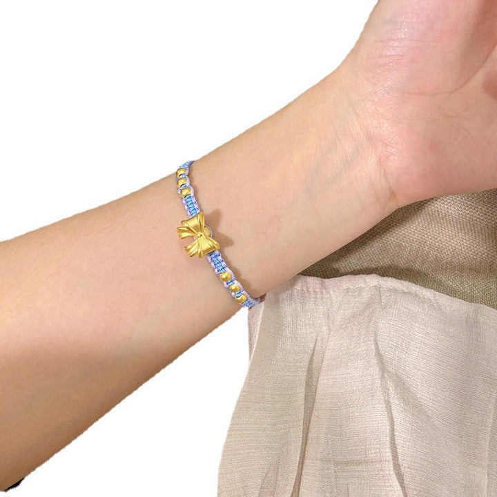 Bow Bracelet Ring Women's Blue Handmade