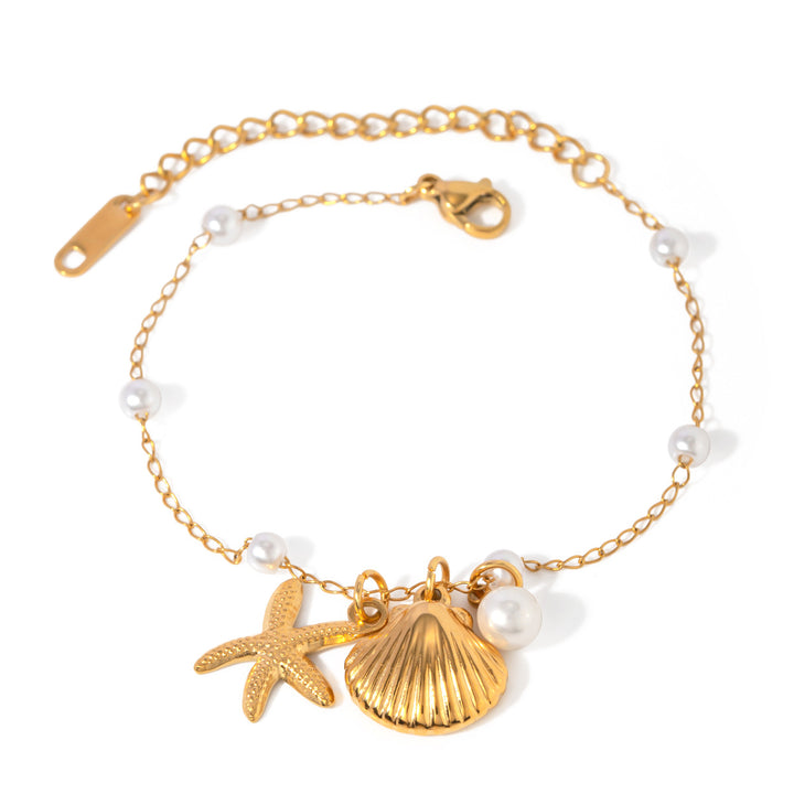 Модни бижута 18k златна неръждаема стомана перлена верига лятна ваканция черупка звезда висулка гривна
