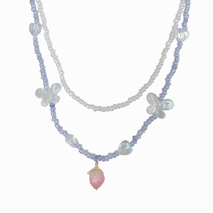 Blume Perle Doppelschicht Perlen Halskette für Frauen besonderes Interesse Licht Luxus