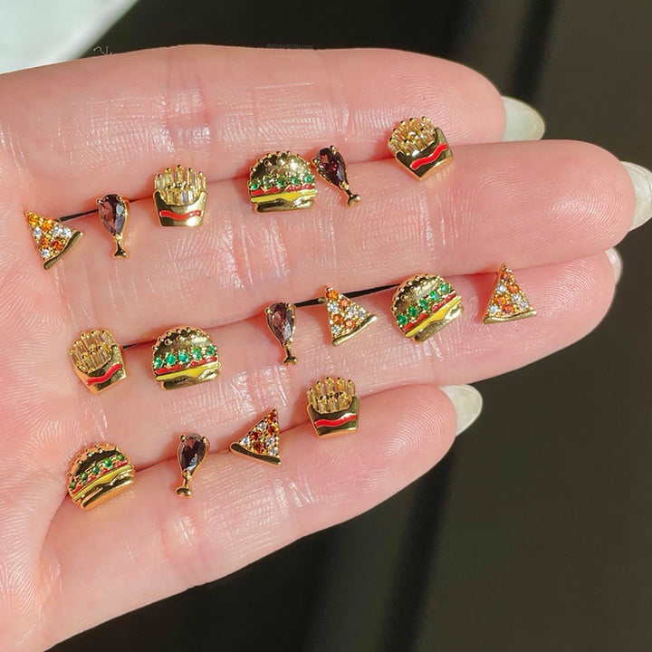 18K Real Gold Color-preserving Fruit Hamburger Series Ear Studs