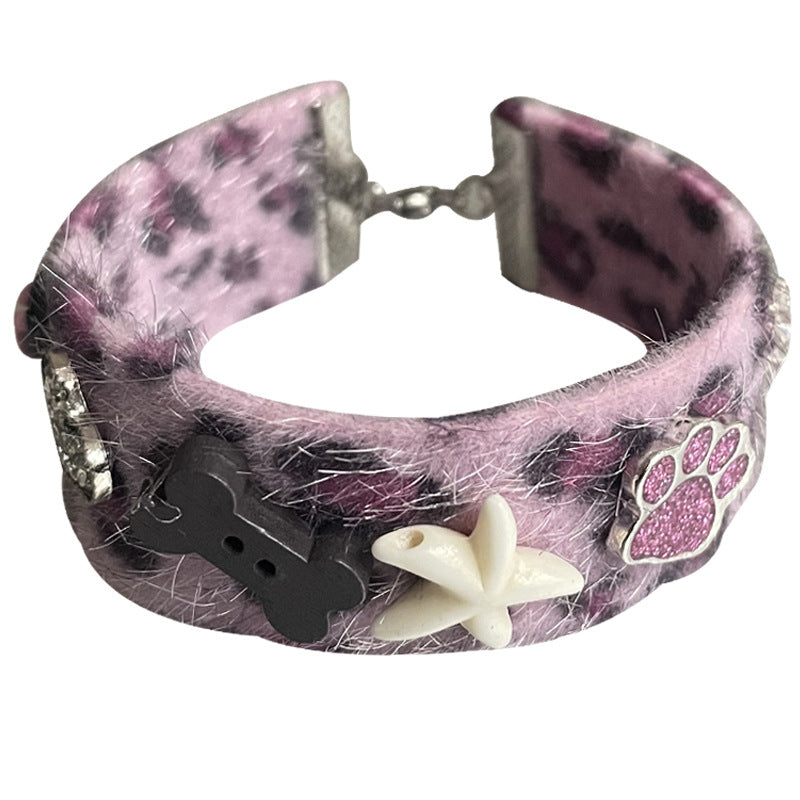 Purple Leopard Print Cat's Paw Heart Bracelet