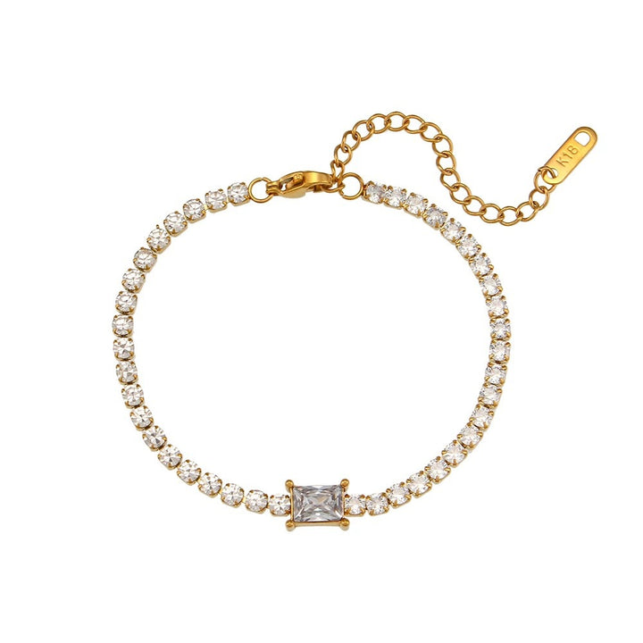 18K Real Gold Plated Square Zircon Tennis Chain Bracelet Necklace