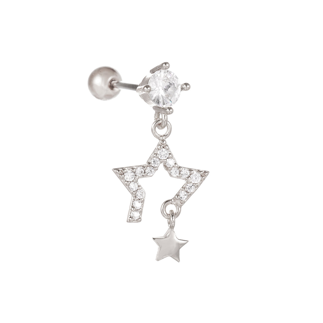 Joyería de moda perforando estrella luna cúbica circonio cúbico acero inoxidable colgante de cartílago arete de arete