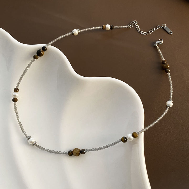 Tigereye Handmade Beaded Pearl Necklace