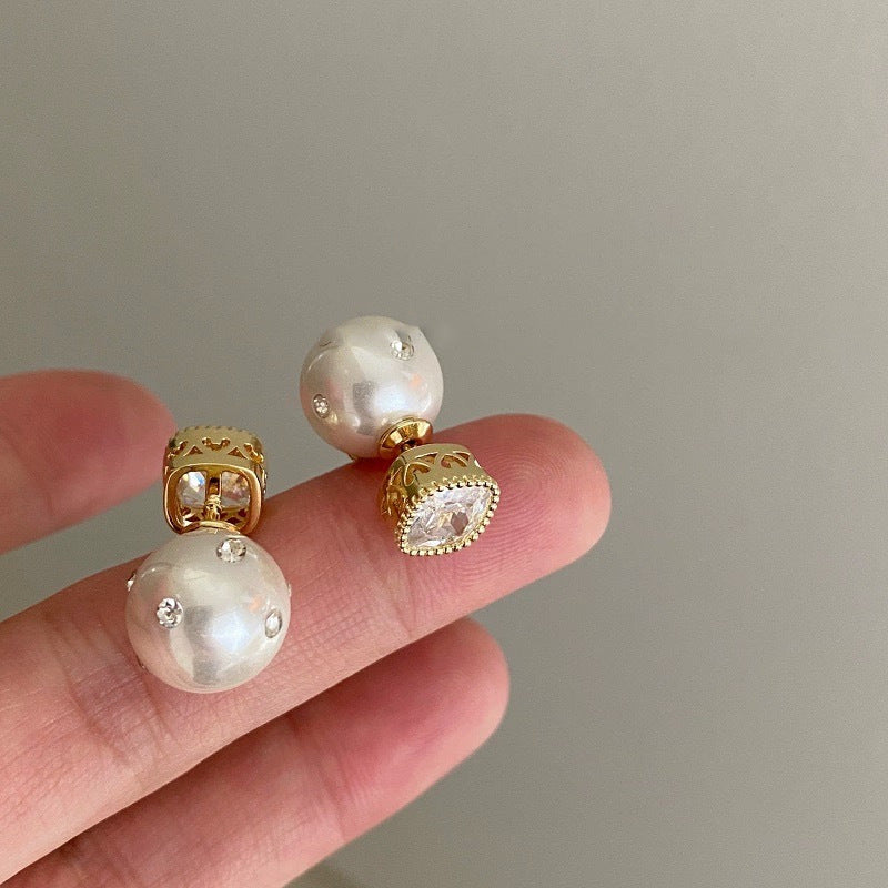 Cercei retro de perle de zircon pentru femei