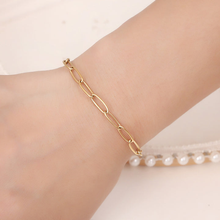 Oval kedja guld rostfritt stål armband