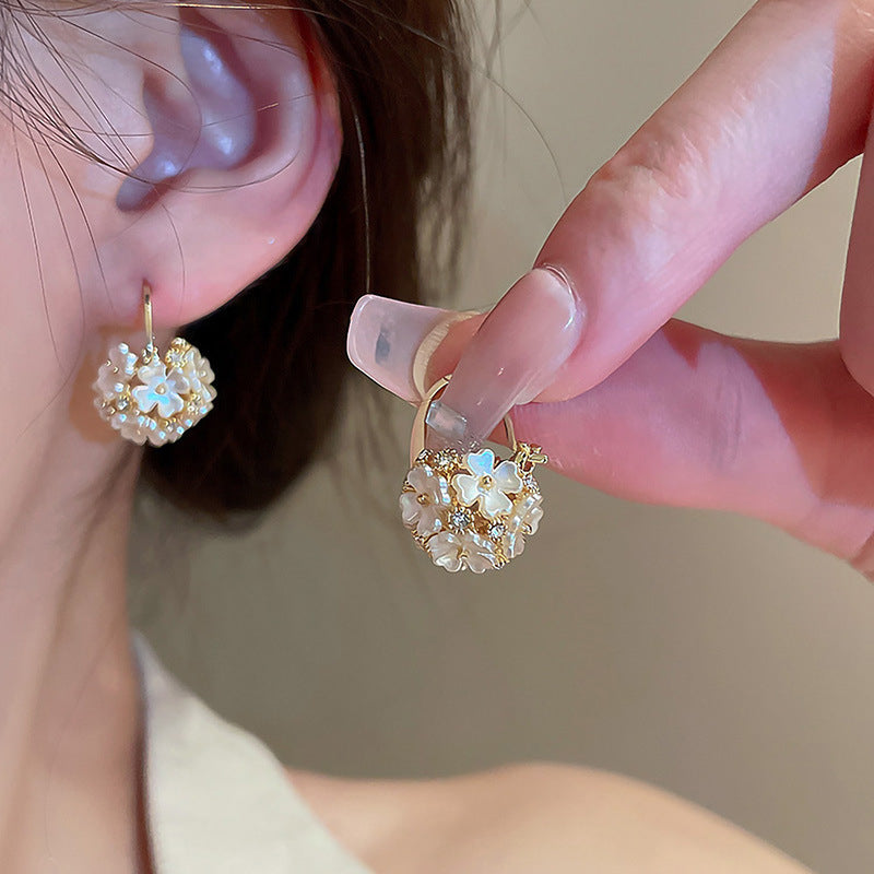 Flower Rhinestone-embedded Ball Earrings Fashion Ear Clips