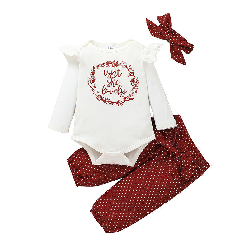 Lente en herfst Kinderkleding bedekt Europese en Amerikaanse mode-letters Babymeisjes Babymeisjes Lange mouwen BROWER 3-DELTE SET BABY KLEDEN