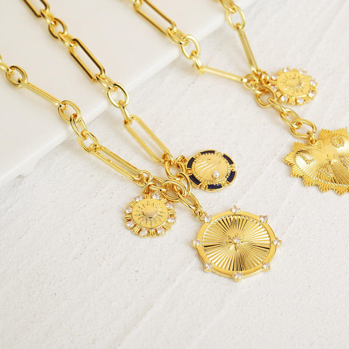 Creative Sun Pendant Necklace Copper-plated Gold Clavicle Chain