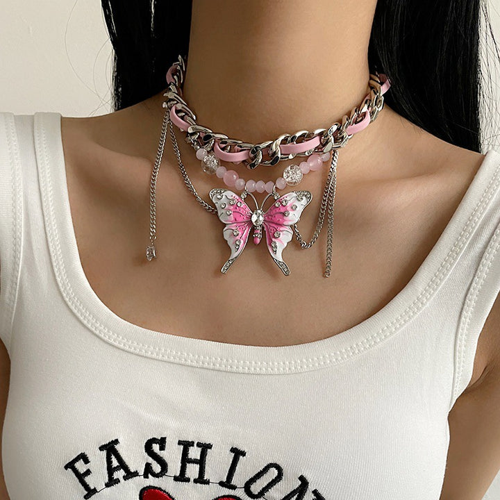 Collar tejido de mariposa rosa de la industria pesada europea y estadounidense