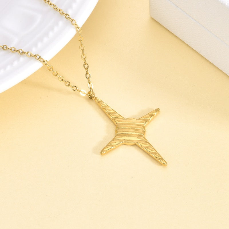 Sky Eight-pointed Stars Three-dimensional Carved Double-sided Pendant Necklace