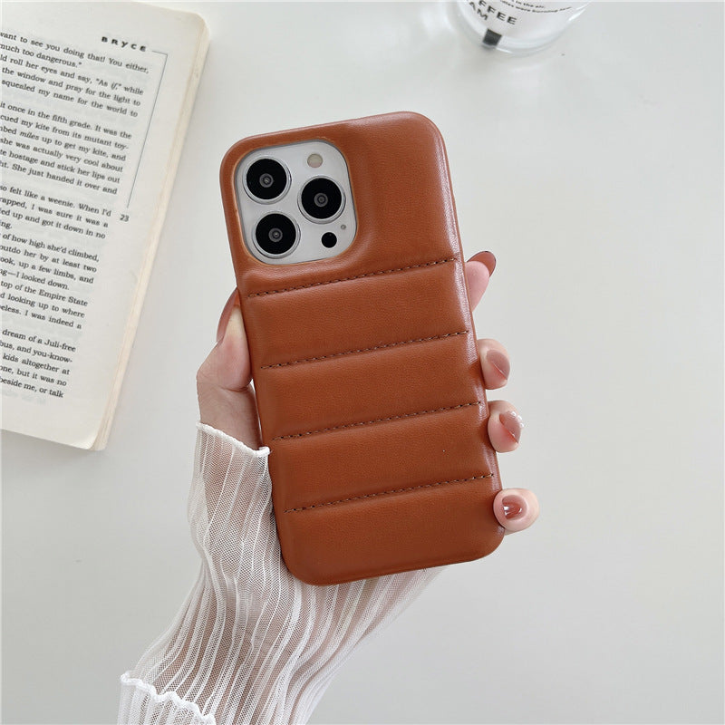 Ins Leather Down Jacket Phone Case Simple Solid Color