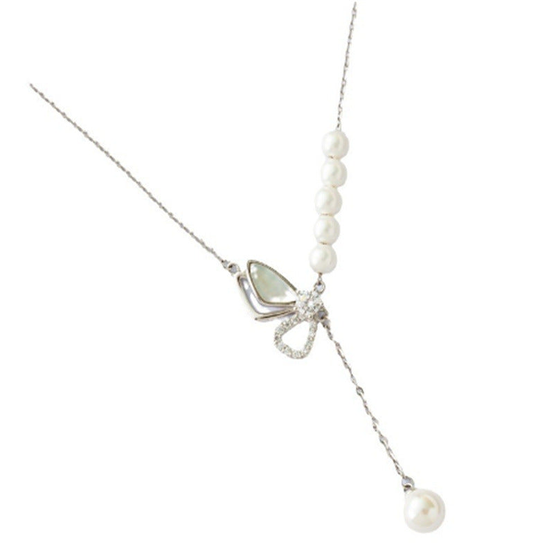 925 Sterling Silver Fashion Pearl Bow Necklace