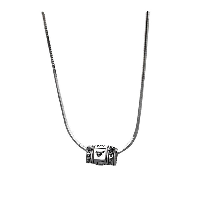 Diseño de collar de mantra de seis palabras colgante rotativo de acero titanio