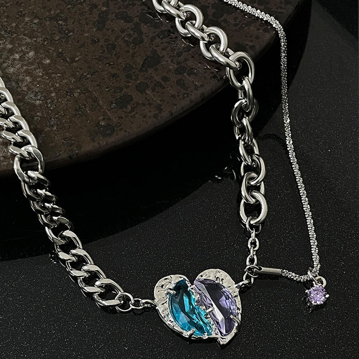 Sweet Cool Two-tone Heart-shaped Multi-part Necklace