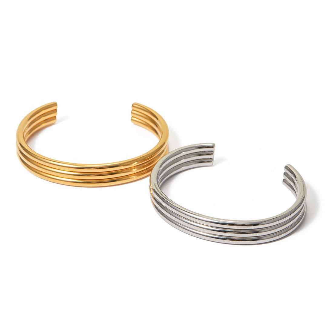 Titanium Steel 18k Gold Triple Ribbed Bracelet