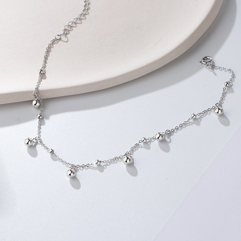 S925 Sterling Silber Round Perlen Fußkettchen für Frauen glänzend und einfach