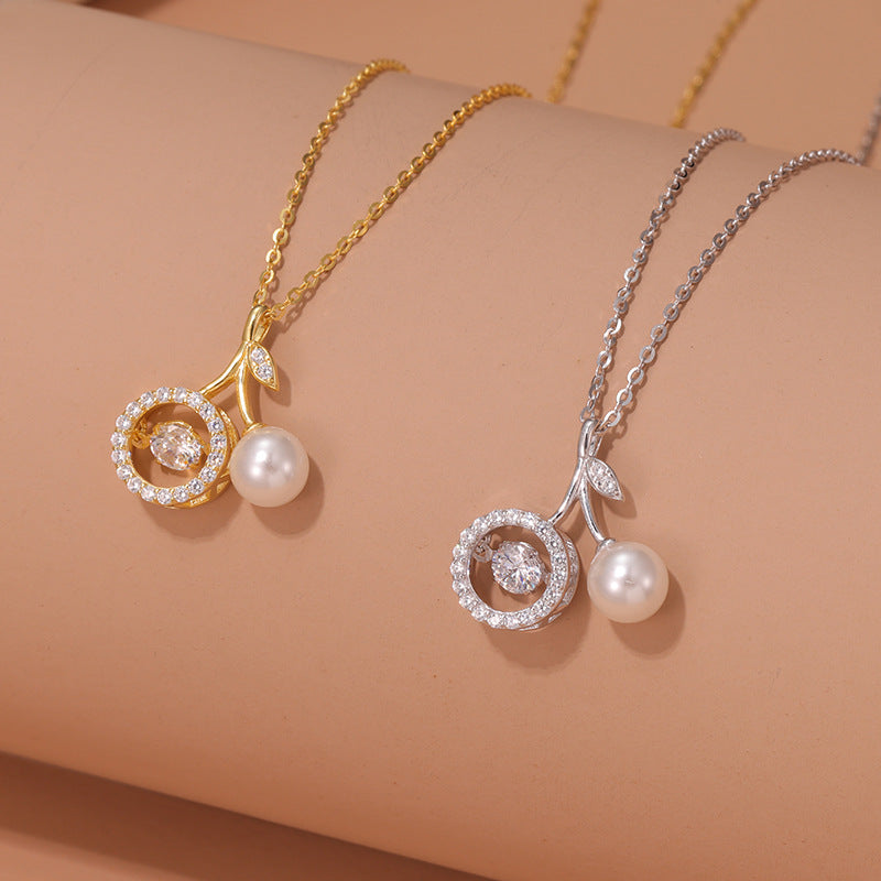 S925 Sterling Silver Cherry Necklace For Women Light Luxury Minority Design Sense