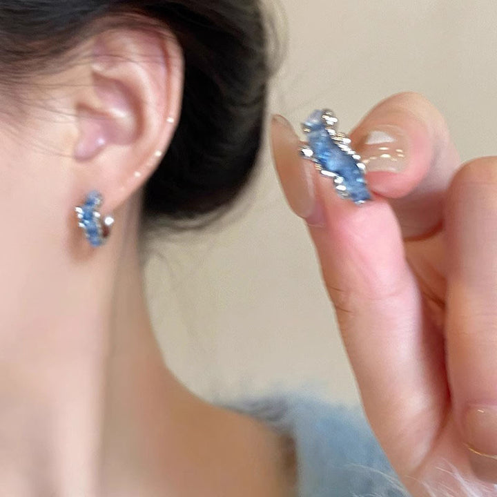 Сини ушни пръстени за жени модерни обеци