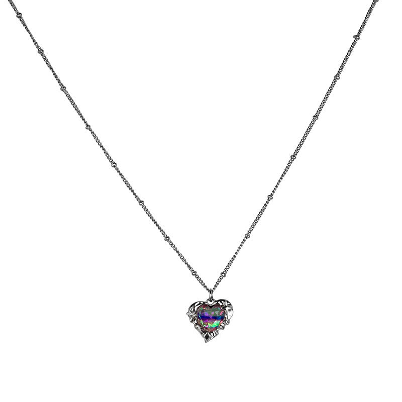 Sweet Cool Personality Colorful Crystals Love Necklace For Women Light Luxury