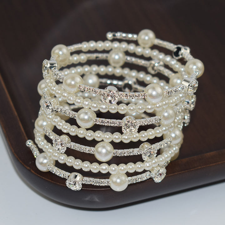 Bracelet en strass de perle multicouche simple pour les femmes