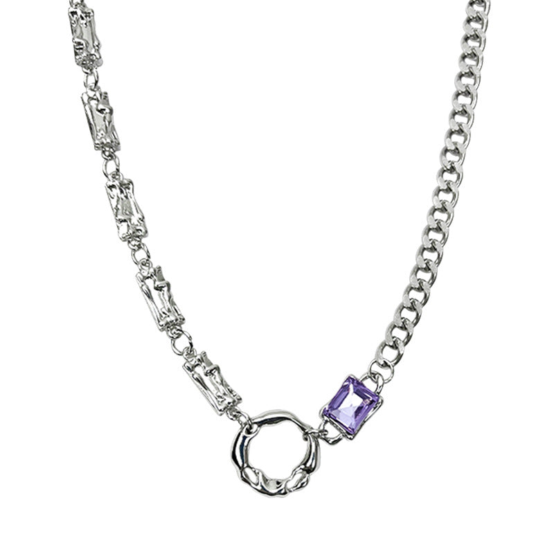 Europäische und amerikanische einfache Lila Diamond Circle Halskette