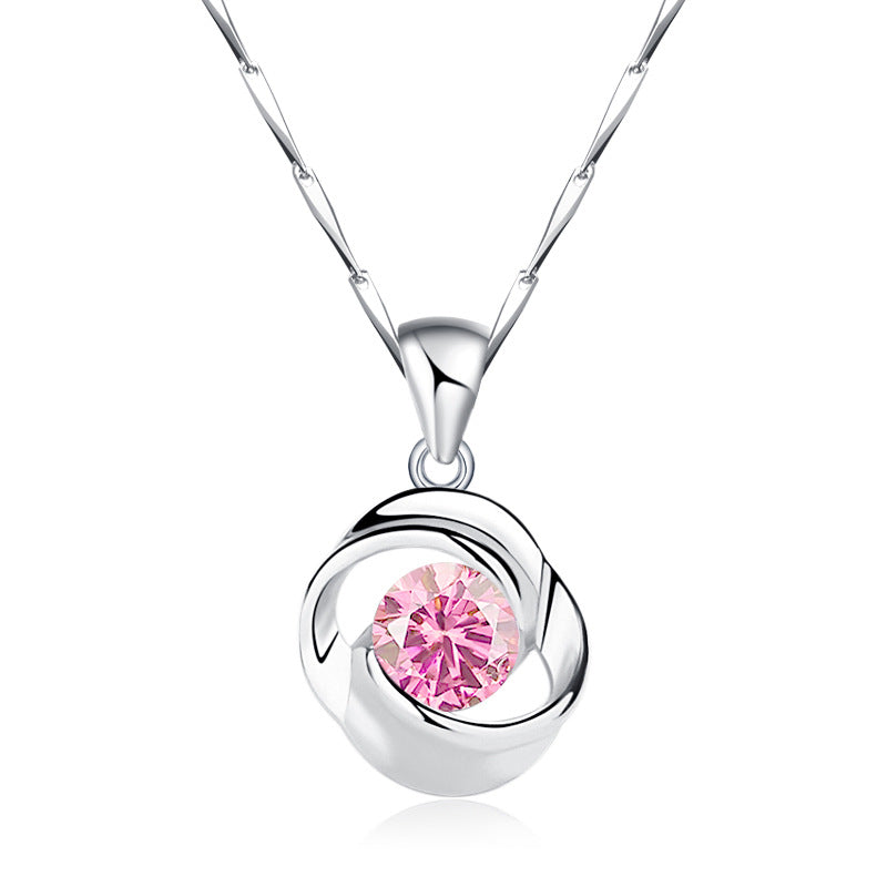 S999 Pure Silver Rose Rotating Love Pendant Necklace Japanese And Korean Simple
