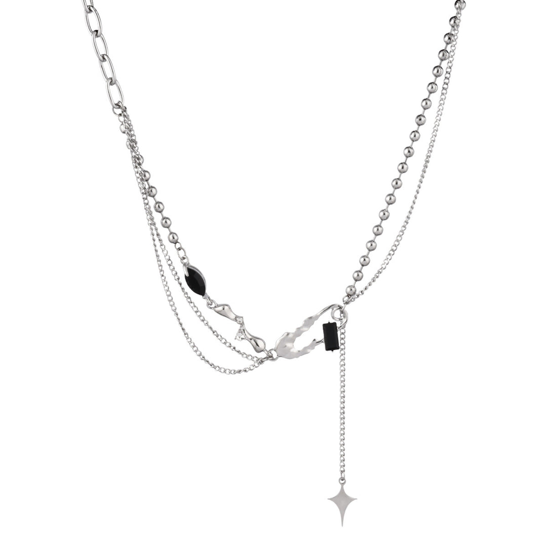 Black Diamond Pin Stitching Cross Tassel Necklace