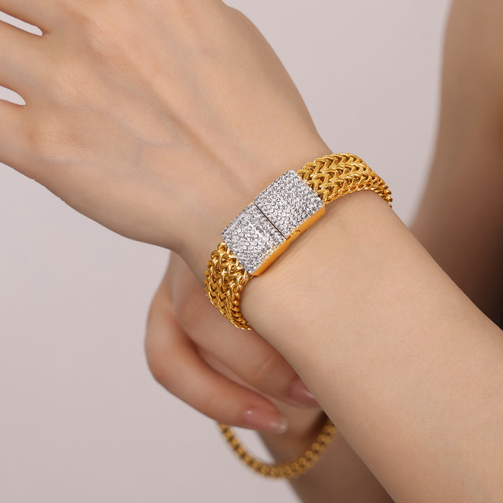 Lanț de ceasuri cu diamante placat din oțel pentru femei