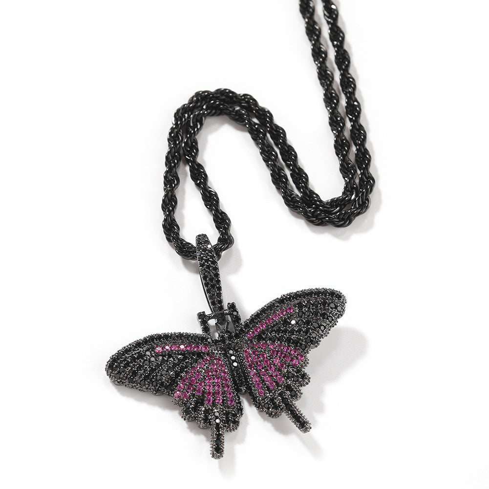 European Hip Hop Color Mini Butterfly Necklace Personlig Diamond Solid Pendant Ornaments